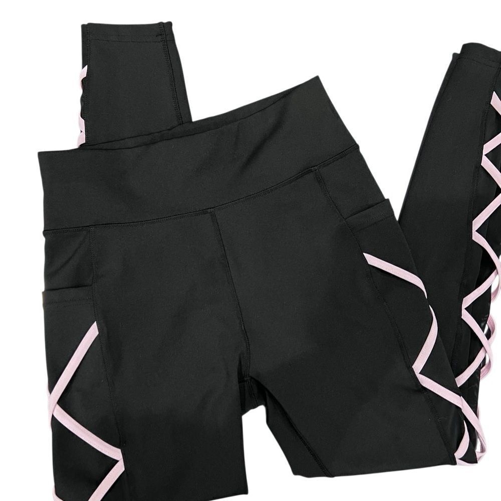 Popfit Crop Leggings Black Mesh Size Medium